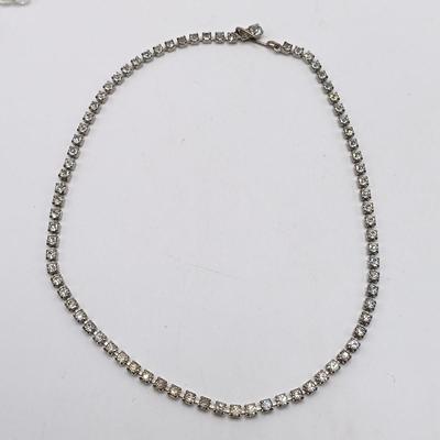 LOT 305: Sterling Silver and Rhinestone Bracelet, Clear Glass Bead Necklace with Sterling Clasp, Aurora Borealis Glass Bead Necklace...