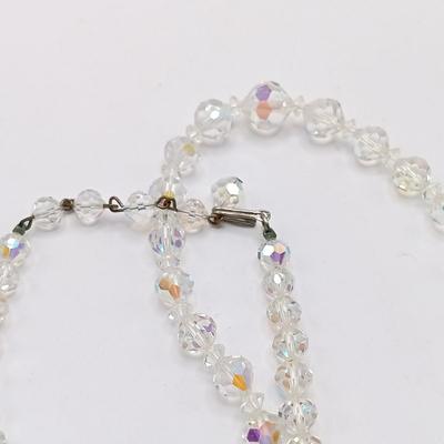 LOT 305: Sterling Silver and Rhinestone Bracelet, Clear Glass Bead Necklace with Sterling Clasp, Aurora Borealis Glass Bead Necklace...
