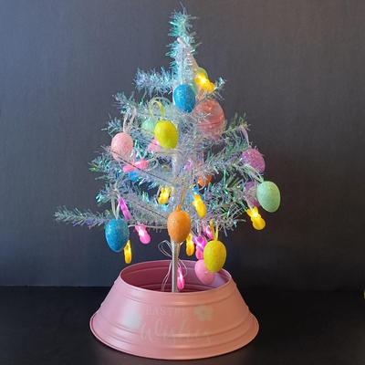 LOT 266: Easter Collection - TY Beanie Babies, Tree with Ornaments, Hand Blown Glass Ball, Metal Rabbit Dish & More