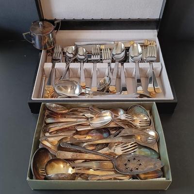 LOT 255: Large Collection of Plated and Stainless Steel Silverware