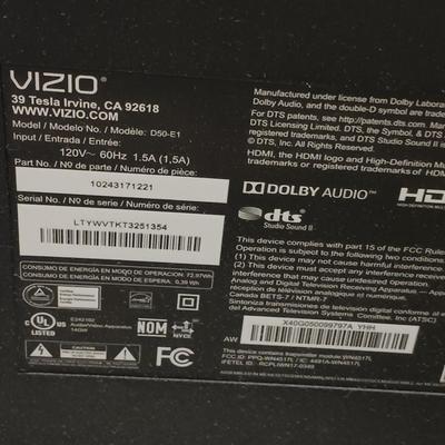 LOT 252: Vizio D50-E1 D-Series 50" Ultra HD Full-Array LED Smart TV