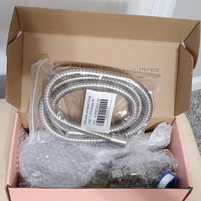 LOT 244: NIB Cobbe 6-Function Shower Head, NIB Miracle Sheets, Glass Tear Drop Table Lamp, American Drew Pencil Reed Stool & More