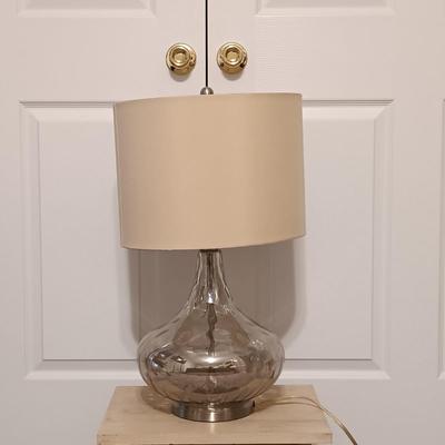 LOT 244: NIB Cobbe 6-Function Shower Head, NIB Miracle Sheets, Glass Tear Drop Table Lamp, American Drew Pencil Reed Stool & More