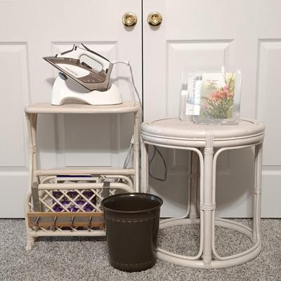 LOT 246: Rowenta Focus DW 5080 Iron, Vintage Rattan Magazine Table, Rattan Drum Table & More