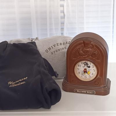 LOT 247: Vintage Seiko Disney Faux Wood Mickey Mouse Clock with (2) Universal Studios Sweaters Sz Small