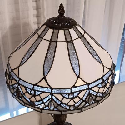 LOT 248: Tiffany-Style Stained Glass Lamp with Resin Base