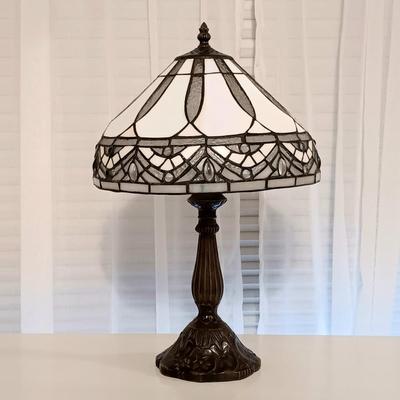 LOT 248: Tiffany-Style Stained Glass Lamp with Resin Base
