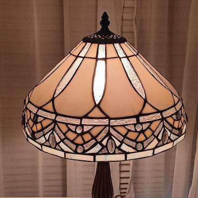 LOT 248: Tiffany-Style Stained Glass Lamp with Resin Base