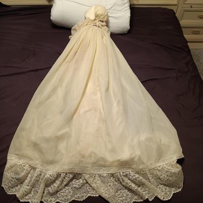 LOT 249: Antique Christening Gown and Pillow & Crocheted Blanket