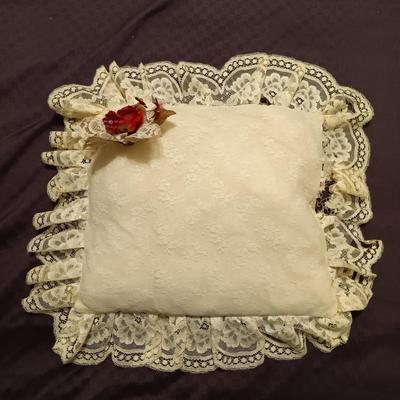 LOT 249: Antique Christening Gown and Pillow & Crocheted Blanket
