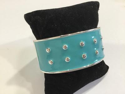 Teal Silver Bead Cuff Hinged