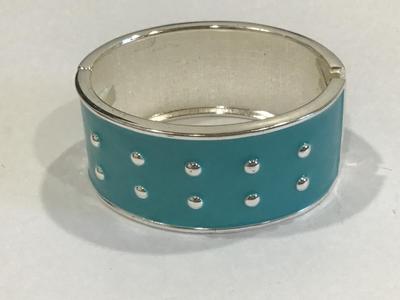 Teal Silver Bead Cuff Hinged
