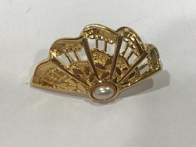 Fan Earrings Gold Tone Pearl Embellishment