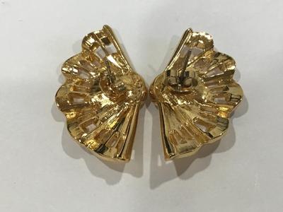 Fan Earrings Gold Tone Pearl Embellishment