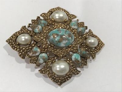 Vintage Sarah Coventry Pendant/ Brooch Faux Turquoise Pearl