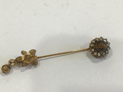 Vintage Stick pin Tigers Eye Rhinestone