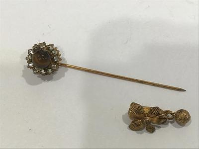 Vintage Stick pin Tigers Eye Rhinestone