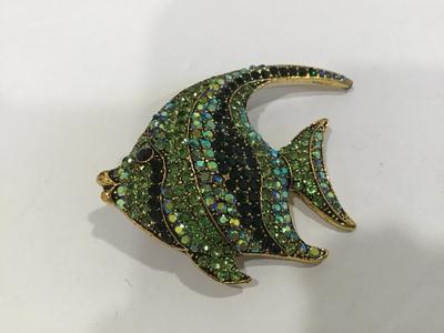 Green Rhinestone Angel fish Brooch or Pendant