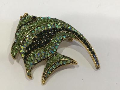 Green Rhinestone Angel fish Brooch or Pendant