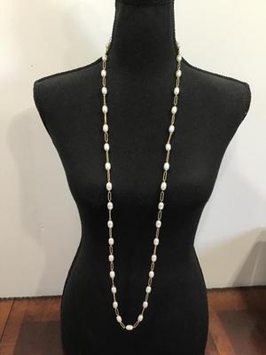 Faux Pearl Necklace on Paper Clip Chain. Vintage