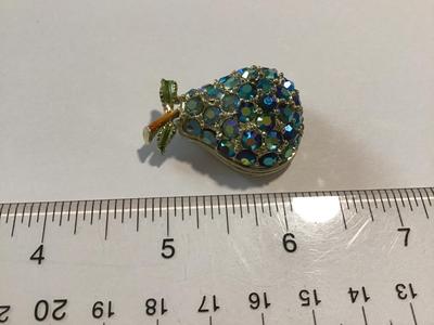 Vintage Gold Enamel peacock Blue Green Rivoli Glass Pear