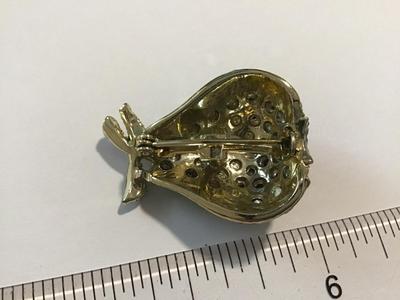Vintage Gold Enamel peacock Blue Green Rivoli Glass Pear