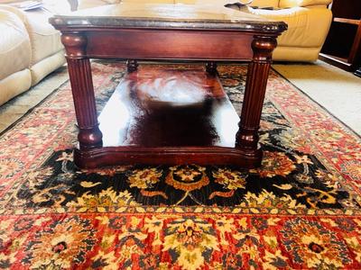 LEGENDS FURNITURE MARBLE TOP COFFEE TABLE WITH A WOOD FRAME