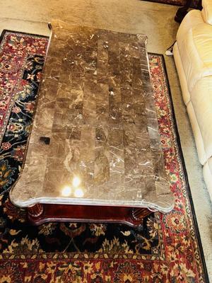 LEGENDS FURNITURE MARBLE TOP COFFEE TABLE WITH A WOOD FRAME