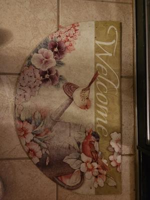 Welcome Mat with Birds and Flowers