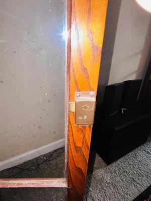 ANTIQUE GLASS DOUBLE DOOR SKELETON KEY LOCKING CABINET