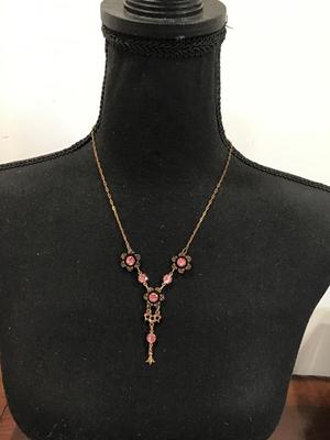 Vintage Art Deco Pink Rhinestone Paper lip Chain