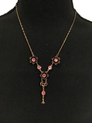 Vintage Art Deco Pink Rhinestone Paper lip Chain