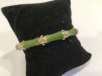 Green Rhinestone Hinged Bracelet