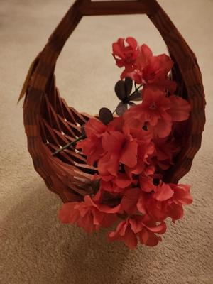 Pink Flowers in Wood Vase