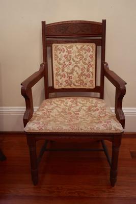 Set of 6 Carved Wood Upholstered Armchairs