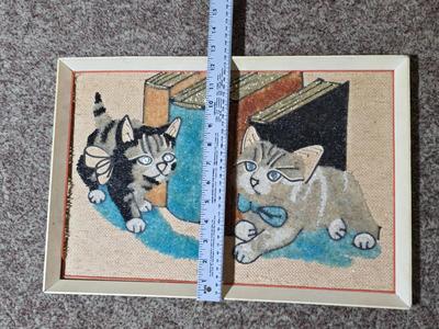 Vintage Latch Hook Wall Hangings – 3and a framed cat picture - handmade