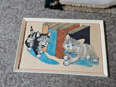 Vintage Latch Hook Wall Hangings – 3and a framed cat picture - handmade