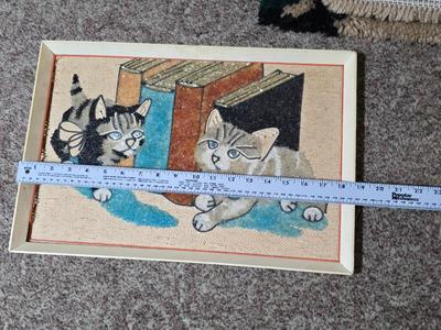 Vintage Latch Hook Wall Hangings – 3and a framed cat picture - handmade