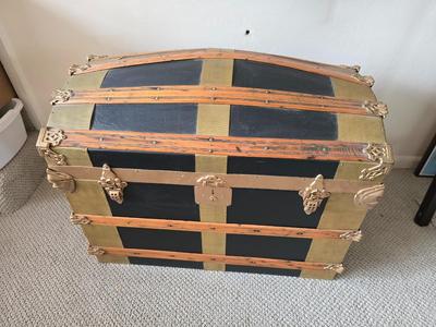 Restored Dome-Top Steamer Trunk with Brass Hardware