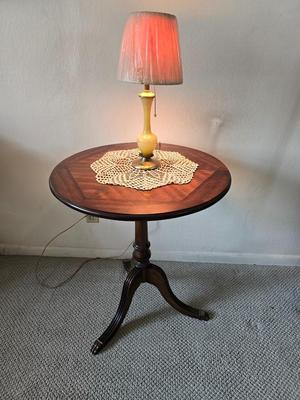 Mahogany Round Pedestal Side Table with Brass Claw Feet