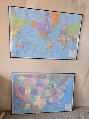 Framed World Map & U.S. Maps Set