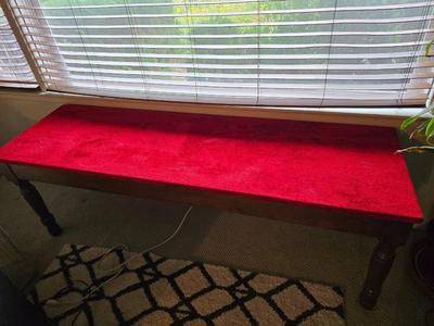 Vintage Wood Sofa table with Bold Red Upholstered Top
