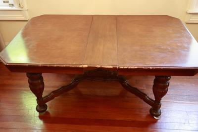 Vintage Dining Table with Carved Base and Center Leaf