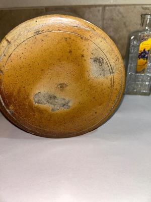 SMALL STONEWARE CROCK AND ANTIQUE GLASS BOTTLES