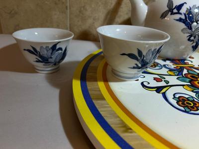 COLORFUL LAZY SUSAN AND ASIAN TEA SET