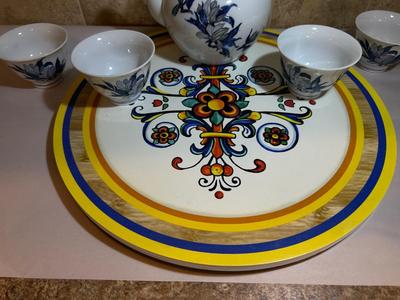 COLORFUL LAZY SUSAN AND ASIAN TEA SET