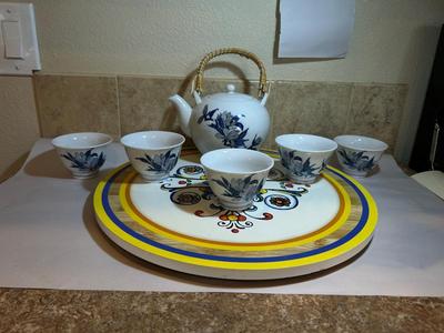 COLORFUL LAZY SUSAN AND ASIAN TEA SET