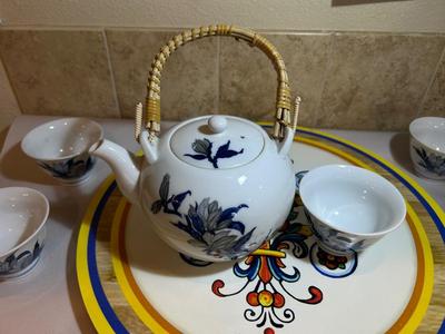 COLORFUL LAZY SUSAN AND ASIAN TEA SET