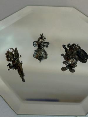 STERLING SILVER DISNEY CHARMS MICKEY MOUSE, TINKERBELL AND DUMBO PLUS AN OCTAGON MIRROR,