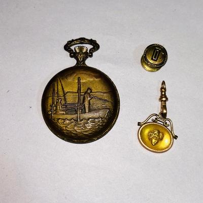 BAYLOR 17 JEWEL POCKET WATCH WITH CHARM AND CUFFLINKS